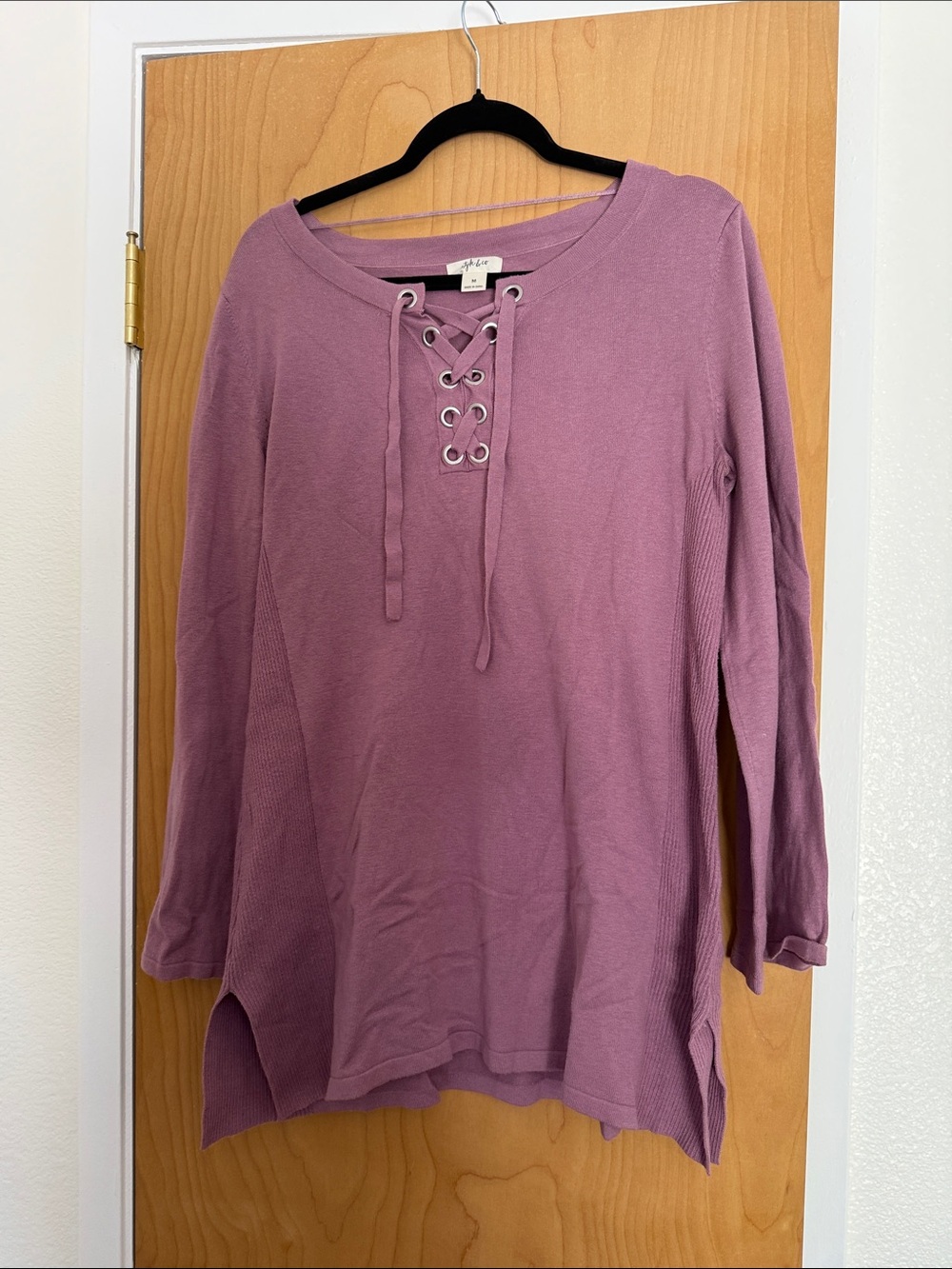 Style & Co. Mauve Pink Lace-Up Off-Shoulder Sweater